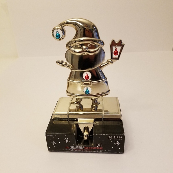 Santa Christmas Stocking Holder  Silver Metal Christmas Shoppe - Picture 1 of 8